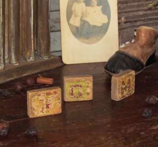 Antique Vtg Victorian Childs Lithograph Wood Toy Blocks  