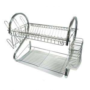 NEW*CHROME PLATED METAL DISH DRYING DRAINER RACK w/TRAY  