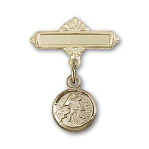 Gold Filled Baby Badge with Guardian Angel Charm and Polished Badge 