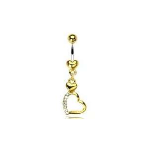   Belly Button Ring Navel Gold Plated Heart CZ Solitaire Body Jewelry 14