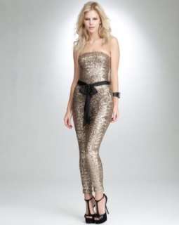  bebe Sequin Strapless Jumpsuit Clothing