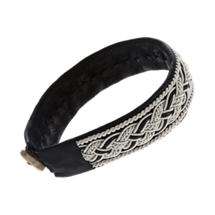 Maria Rudman Wide Leather & Pewter Embroidered Bracelet 