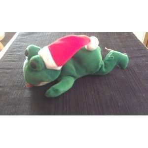 Green Bean Bag Frog with Santa Hat
