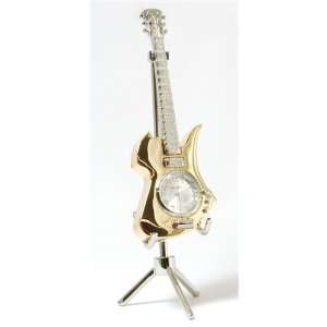    Miniature Gold Tone Guitar Clock on Stand