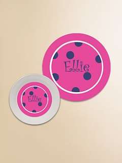Preppy Plates   Personalized Bowl & Plate Set/Pink Dots