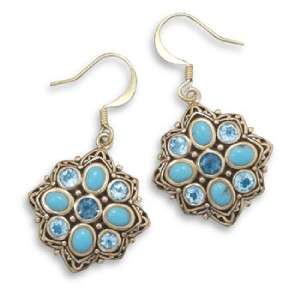 Bronze Earrings with Blue Topaz and Turquoise ~Your Jewelry Box Store 