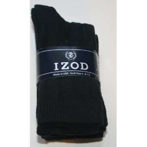  Izod Boys/Toddler Crew Socks 3 Pair Black Sock Size 4 5 