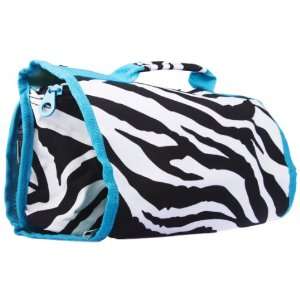  Zebra Hanging Fold up Cosmetic Bag w/ Aqua Blue Trim 
