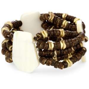 Kenneth Cole New York Urban Shell Brown Seed Beads Stretch Bracelet