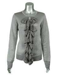 Rachel Roy Mauve/Silver Ruffle Long Sleeve Cardigan Sweater Large