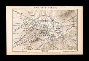 Athens Ancient Greece Acropolis   Historical Map 1898  