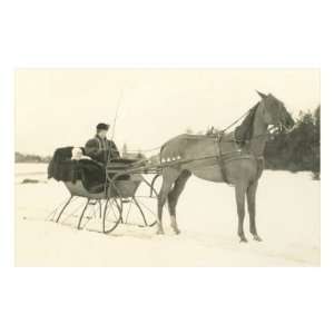  Woman and Infant in Horse Drawn Sleigh Premium Poster 