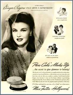 FILM STAR GINGER ROGERS IN 1942 MAX FACTOR HOLLYWOOD AD  