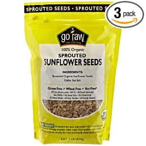 Go Raw Sprouted Sunflower Seeds, 1 Pound Bags (Pack of 3)