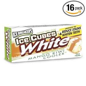 Ice Breakers Ice Cubes White Sugar Free Gum, Mango Kiwi Cooler, 10 