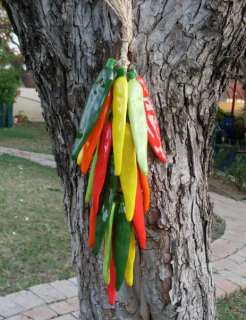 HANGING PEPPERS MEXICAN FOLK ART CERAMIC CLAY HANDPAINTED  