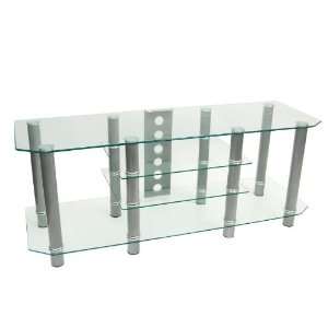  Glass TV Stand Modern Design in Silver Finish Furniture 
