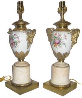 Pair Russian Ormolu Mounted Porcelain Vase Table Lamps  