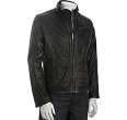 Edun black leather knit detail biker jacket  