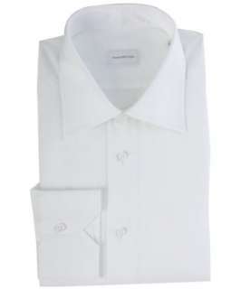 Zegna white linen cotton spread collar dress shirt   