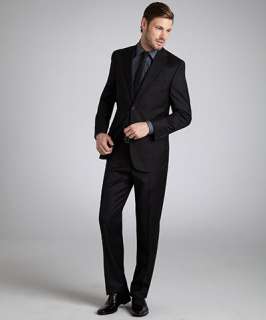 Jack Victor black subtle plaid super 100s wool two button suit with 