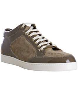 Jimmy Choo taupe patent trimmed suede Miami sneakers   up to 