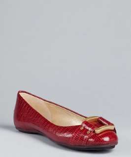 Jimmy Choo flame red lizard embossed leather Morse flats   