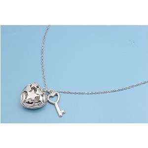   Silver Necklace   Heart and Key   16mm Pendant Height Jewelry