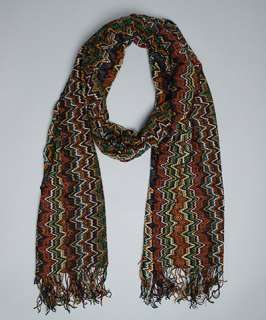 Missoni green and orange wave knit fringed scarf