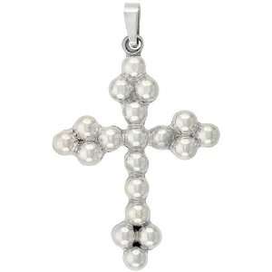  Sterling Silver 2 1/2 Large Beaded Cross Pendant Jewelry