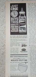 1961 Davol Rubber  Feed Rite Nurser baby bottles OLD AD  
