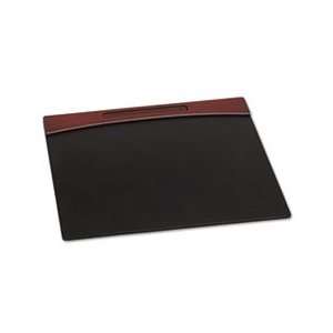  Mahogany Wood and Black Faux Leather Desk Pad, 23 7/8 x 19 