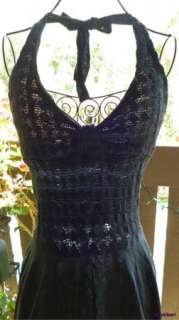 Sheer Mexican Vintage Halter Sun Dress Crochet Lace Asymmetrical Scarf 