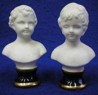 Classic pair of two (2) French Limoges porcelain bust desk statues