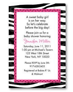 Pink Zebra Print Baby Shower Invitation Print Your Own  