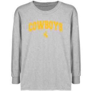  Wyoming Cowboys Youth Ash Logo Arch T shirt   