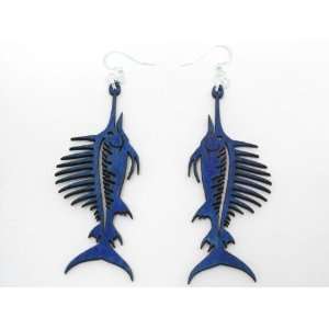  Aqua Marine Marlin Swordfish Wooden Earrings GTJ Jewelry