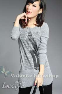 Fashion Womens Casual Letter Print Soft Pullover Sweater Jumper 