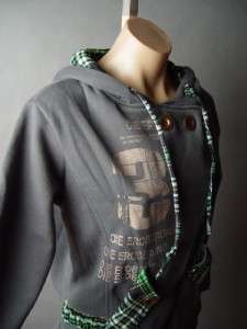 GRY Asymmetric Zipper Punk Rock Plaid Hood Hoodie Sweatshirt Style 