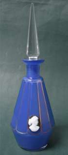 Antique c.1930 BOHEMIA perfumebottle and stopper, blue encased glass 