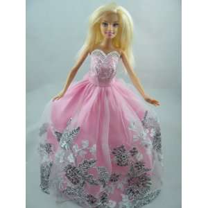   Barbie Dress Covered with Black Flower Fits 11.5 Barbie Dolls Toys