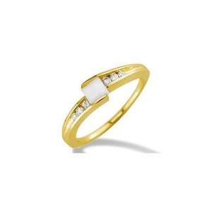  14k Gold .12ct Round Cut Diamonds White Opal Stone Ring Jewelry