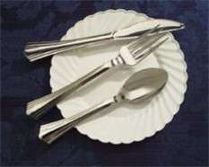 200 Piece Reflections Plastic Silver Silverware SERVES 50 People 