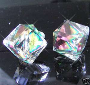   rainbow square rock cube dice disco ball studs crystal earrings  