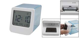 White Digital LCD Thermometer Alarm Table Clock w Cover  