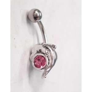 Pink Gem Dolphin Belly Ring