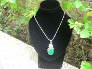 Oval Green Jade Gemstone Plated Silver Pendant S4251  