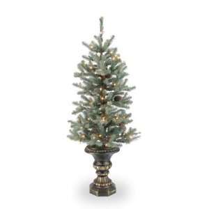   Tree with 7 Flocked Cones and 70 Clear Lights in Bronze Plastic Pot