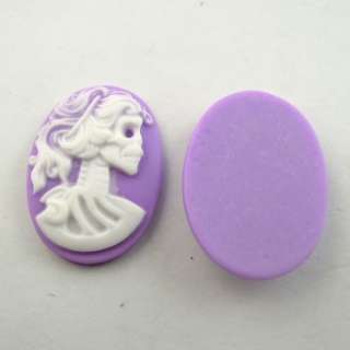 29*18mm purple oval shaped girl skull resin cameo cabochons 30pcs 