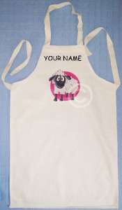 PERSONALISED   SHEEP   NATURAL ( CREAM ) COTTON DRILL APRON   pink 